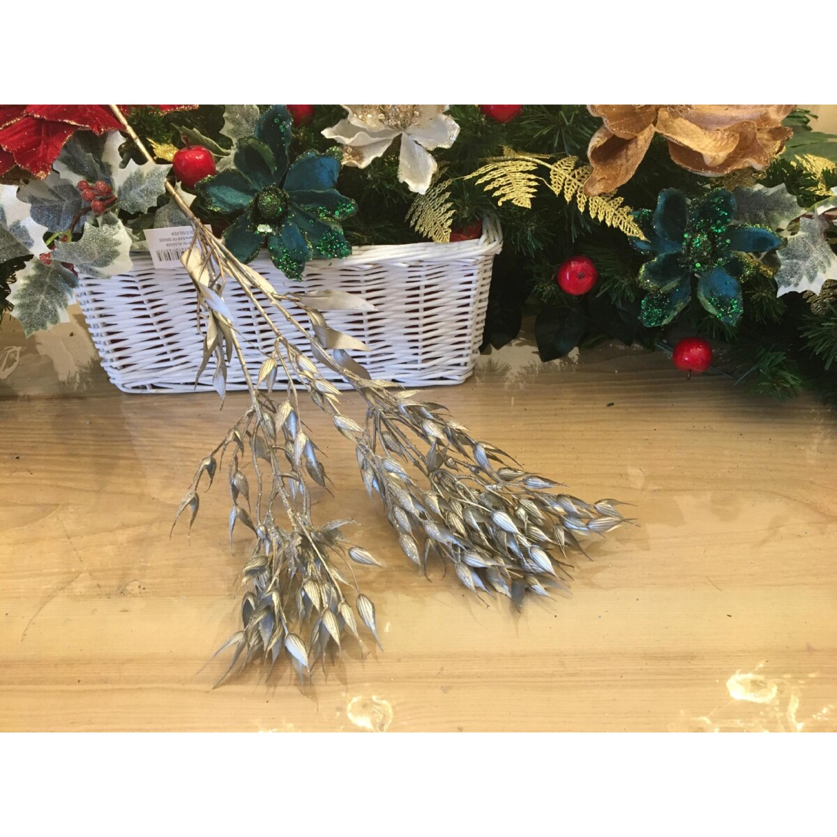TRAWA sztuczna DUŻA GAŁĄZKA dekoracyjna do stroik świąteczny srebrna 75cm