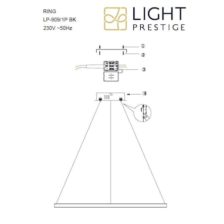 Lampa wisząca RING LP-909/1P 4S BK Light Prestige LED 24W 4000K okrągła oprawa metalowa zwis czarny