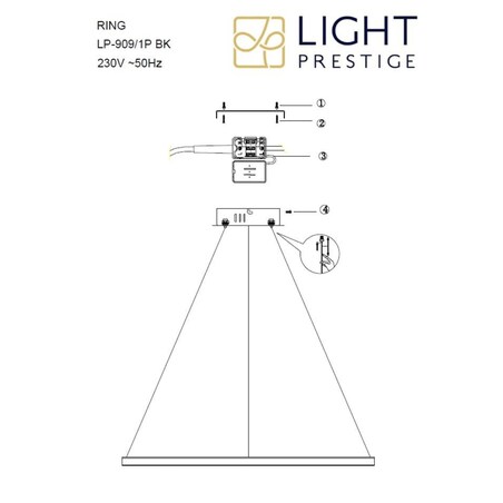 Lampa wisząca RING LP-909/1P 4S BK Light Prestige LED 24W 4000K okrągła oprawa metalowa zwis czarny