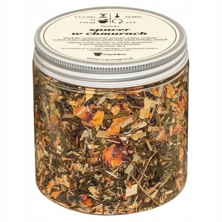 Herbata biała sypana SPACER W CHMURACH o smaku intensywnego liczi PREMIUM - herbata liściasta sypana mieszanka napar susz - gotowa na prezent upominek