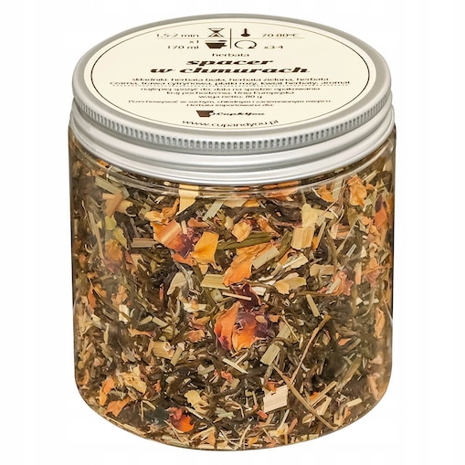 Herbata biała sypana SPACER W CHMURACH o smaku intensywnego liczi PREMIUM - herbata liściasta sypana mieszanka napar susz - gotowa na prezent upominek