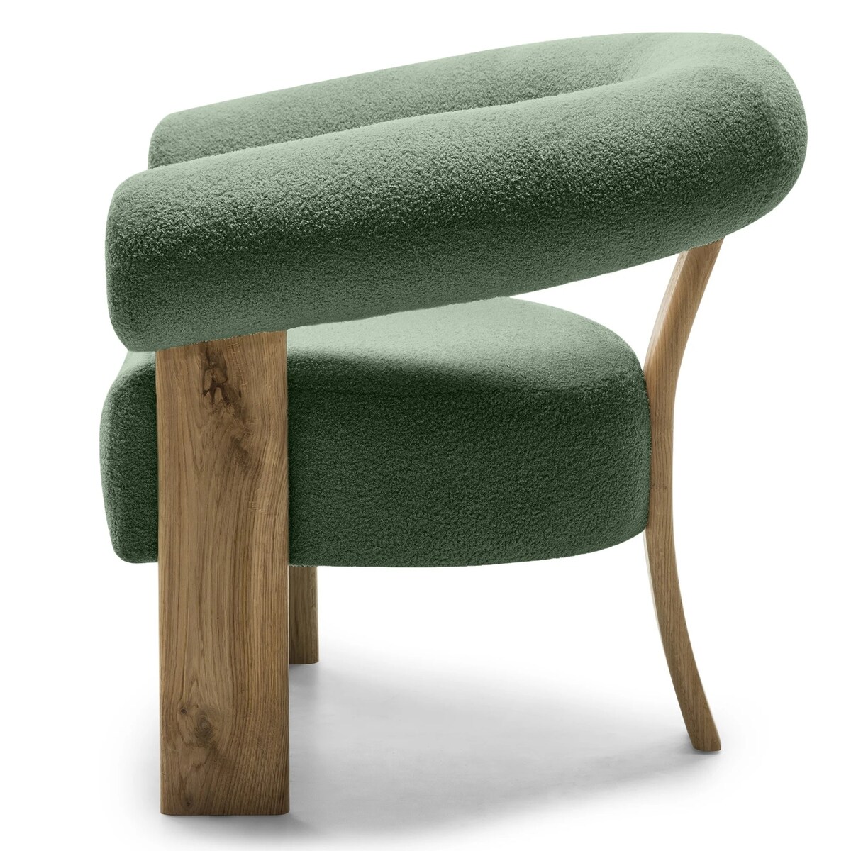 Fotel wypoczynkowy szałwiowy bouclé/dąb Ilady