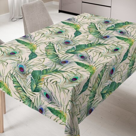 Obrus Velvet - Pawie Pióra - 120x180 cm - zielony