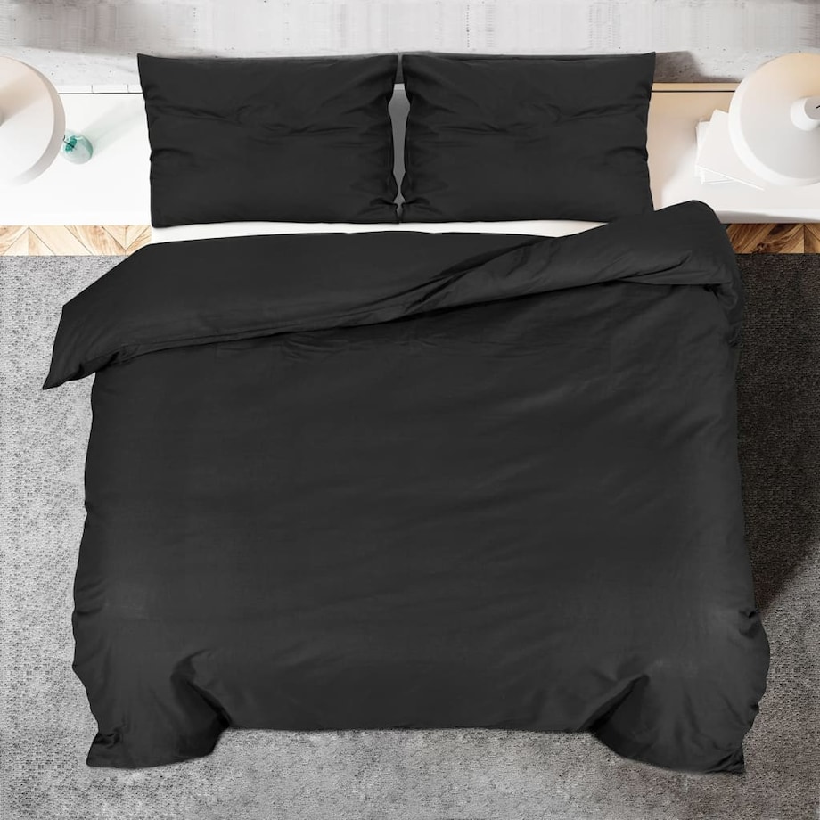 vidaXL Zestaw pościeli, czarny, 155x220 cm, lekka mikrofibra