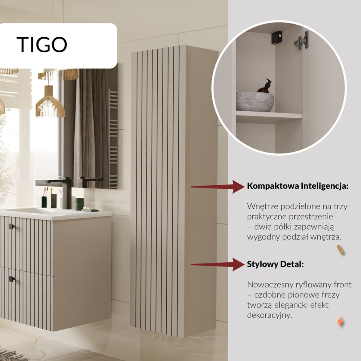 Słupek łazienkowy TIGO 1D KASZMIR