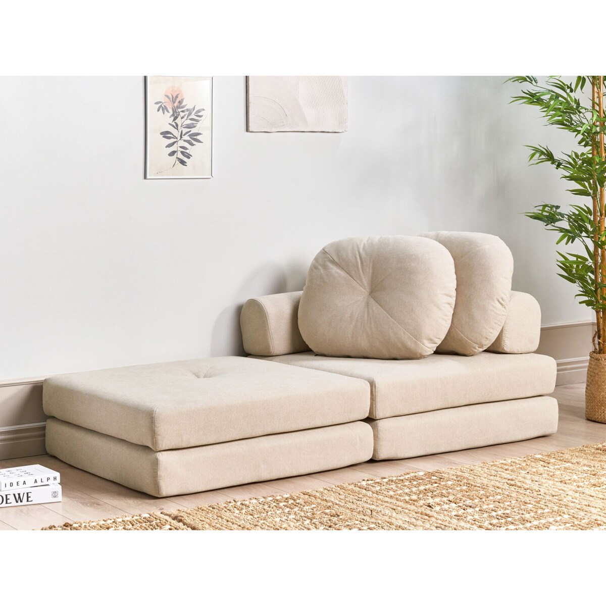 Sofa rozkładana jednoosobowa beżowa OLDEN