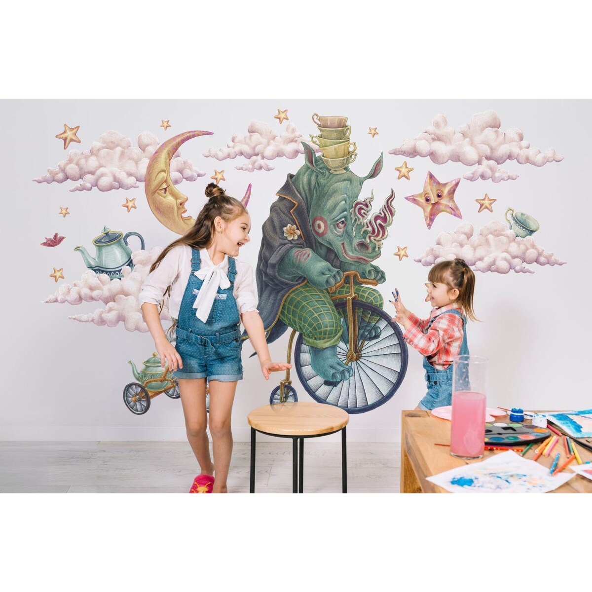 Zestaw naklejek na ścianę, Zwierzęta z bajki - nosorożec, 130cm