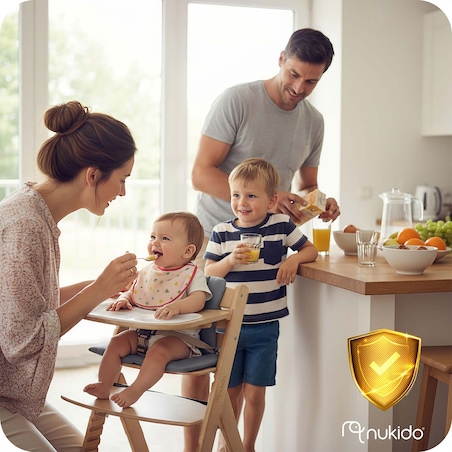 Drewniane krzesełko do karmienia Nukido tacka solidne regulowane pasy 703000