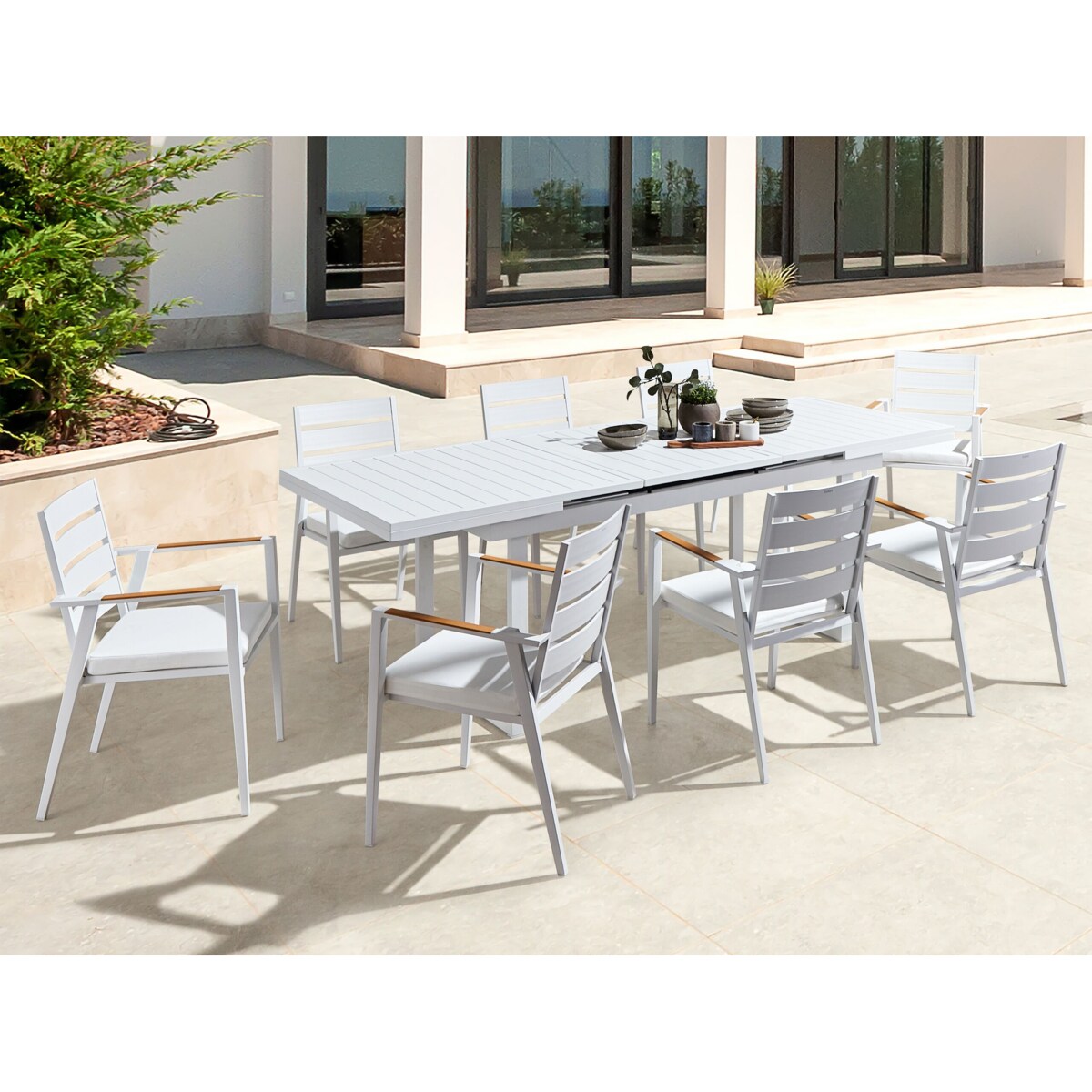 Stół ogrodowy 180/240 x 90 cm Metal Biały VALCANETTO