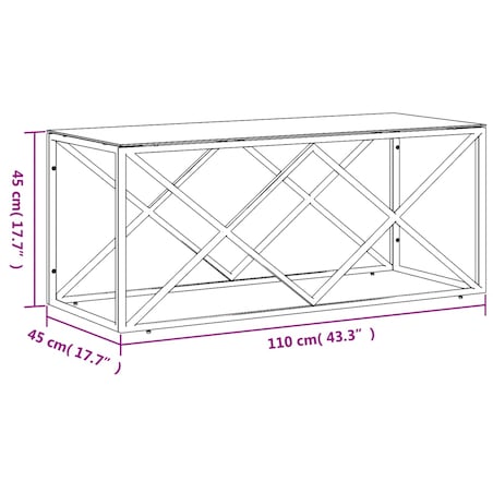 vidaXL Stolik kawowy, 110x45x45 cm, stal nierdzewna i szkło