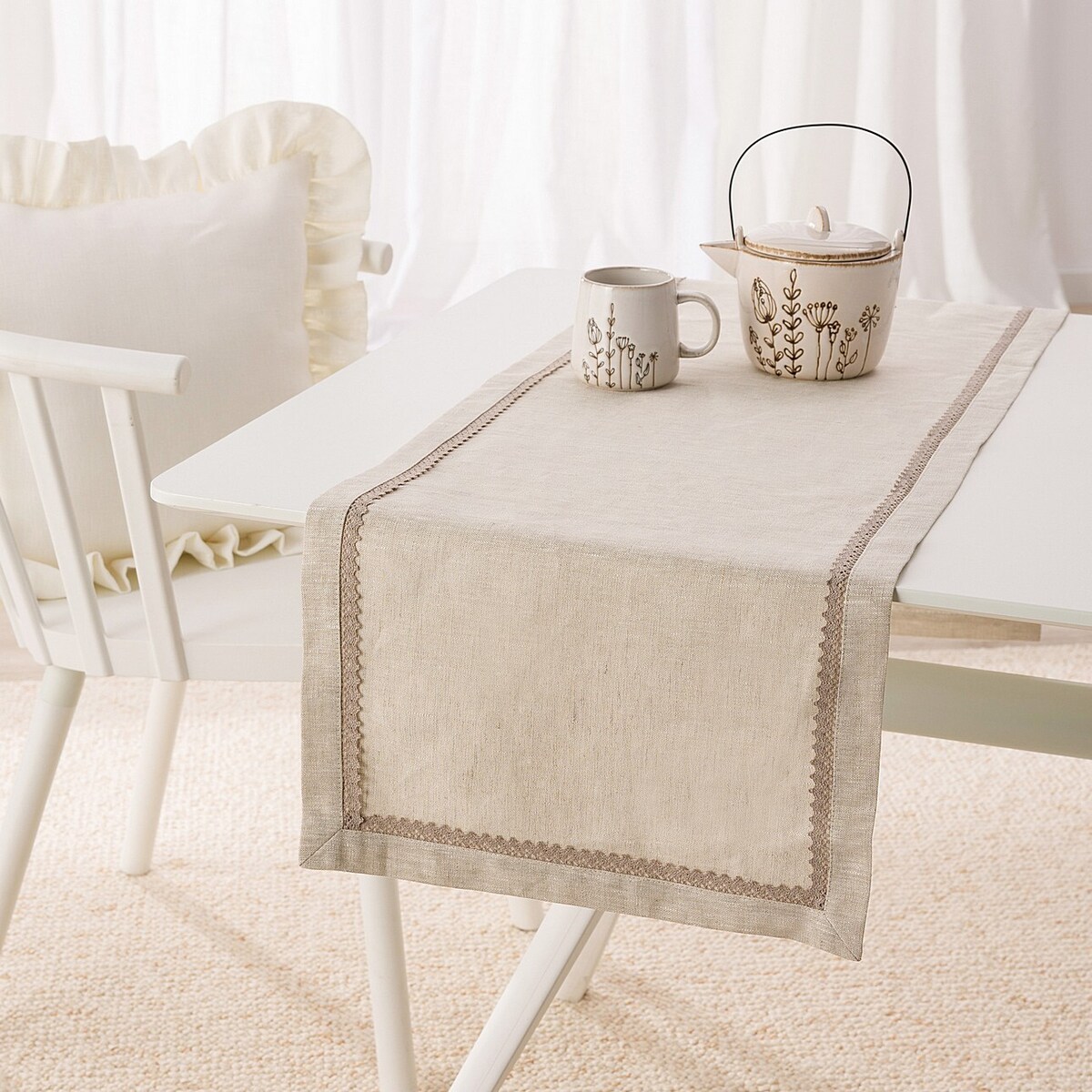 Bieżnik z koronką 40x160 cm 40x160 naturalny len