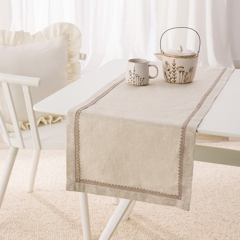 Bieżnik z koronką 40x160 cm 40x160 naturalny len