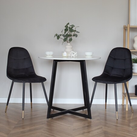 Krzesło tapicerowane czarne pikowane welurowe do salonu złote nogi