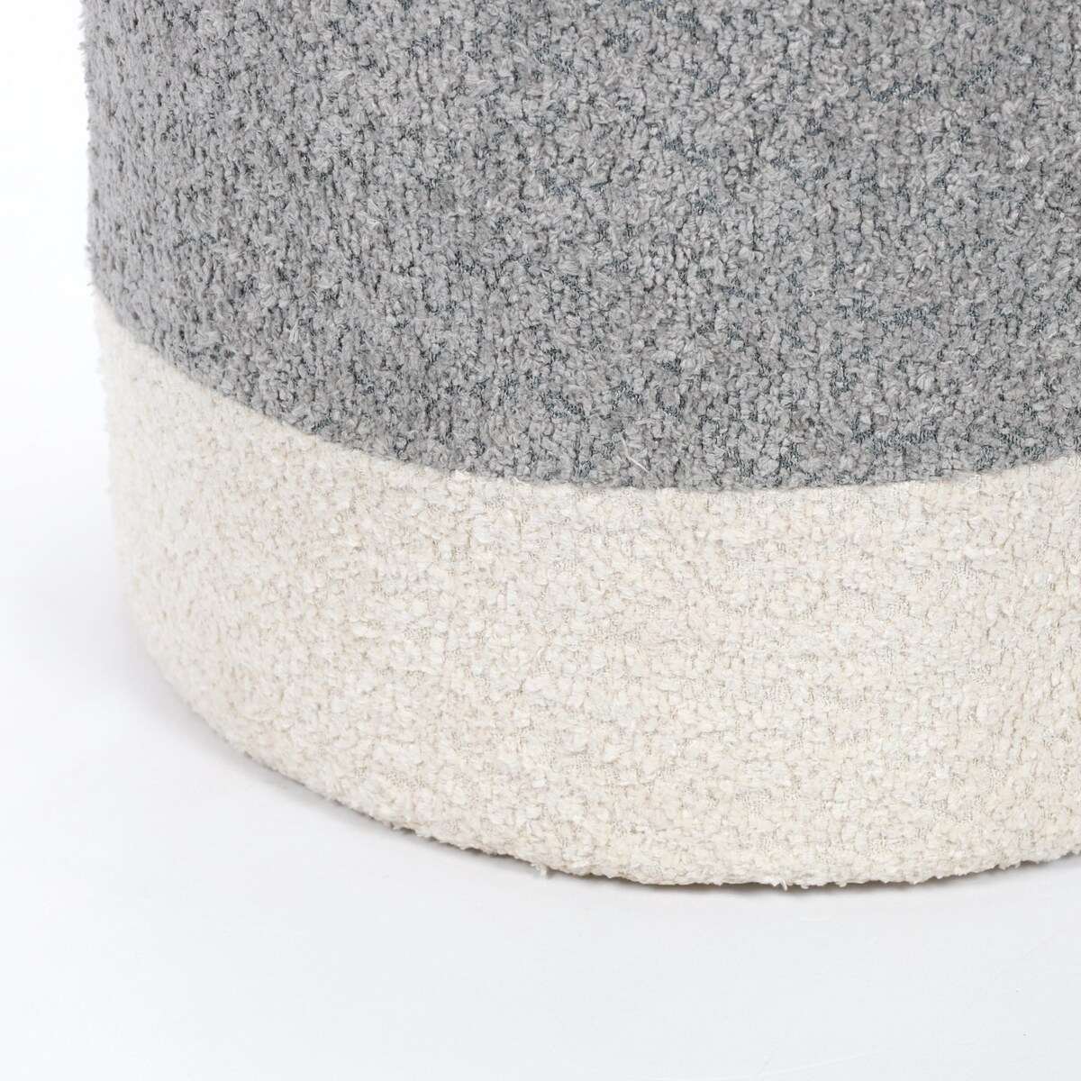 Pufa okrągła tapicerowana w dwóch kolorach boucle, Ø 35 x 34 cm