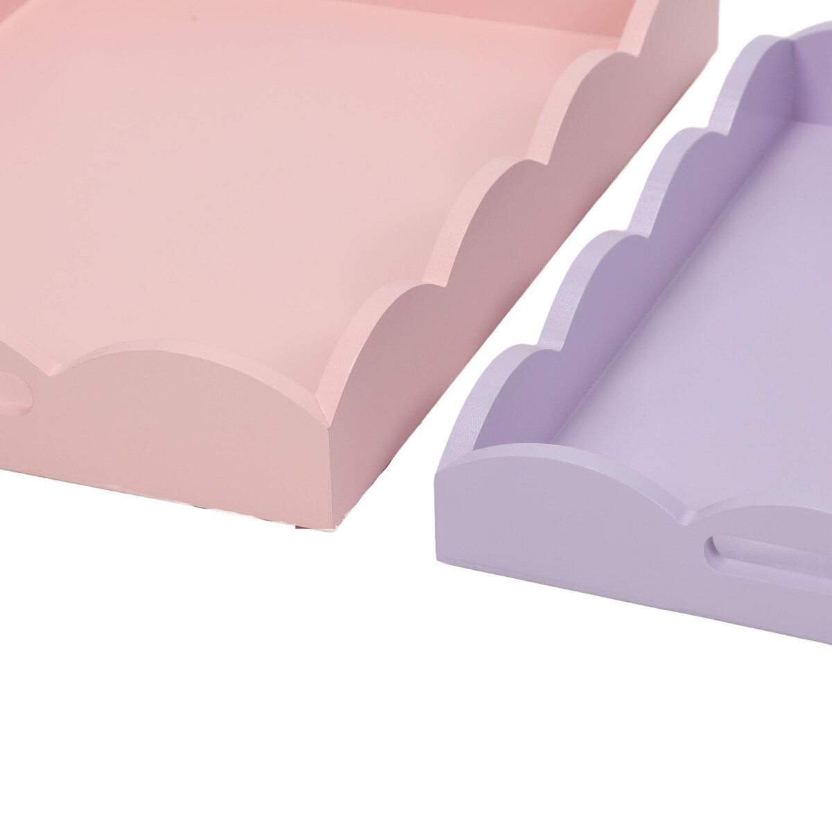 Zestaw 2 drewnianych pastelowych tacek, matowe wykończenie, kolor brzoskwiniowy