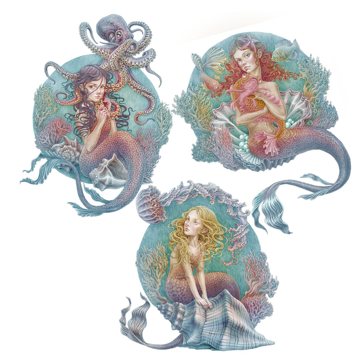Zestaw naklejek na ścianę, Małe syrenki, 80cm