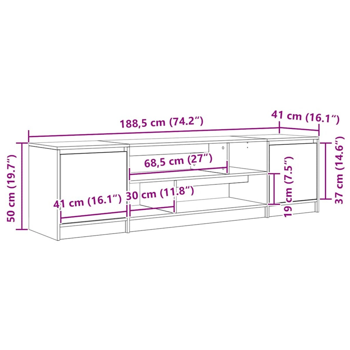 vidaXL Szafka RTV Biała 188,5x41x50 cm Drewno klejone