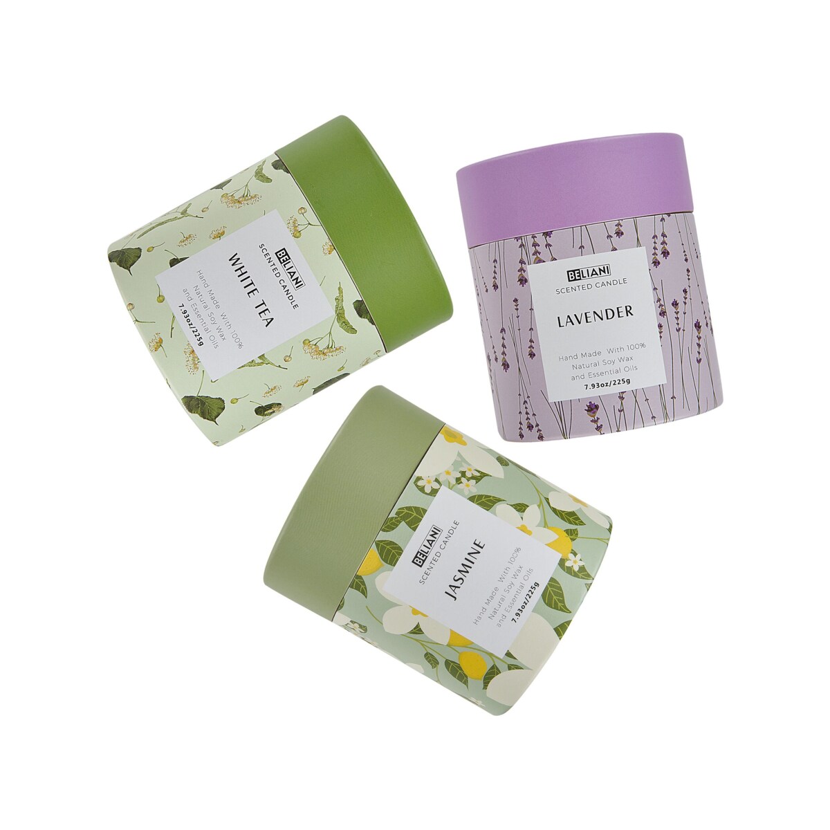 3 świece zapachowe sojowe biała herbata/ lawenda/ jaśmin COLORFUL BARREL
