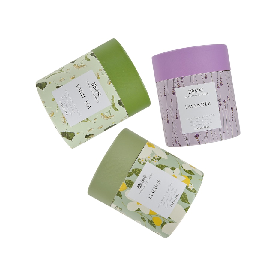 3 świece zapachowe sojowe biała herbata/ lawenda/ jaśmin COLORFUL BARREL