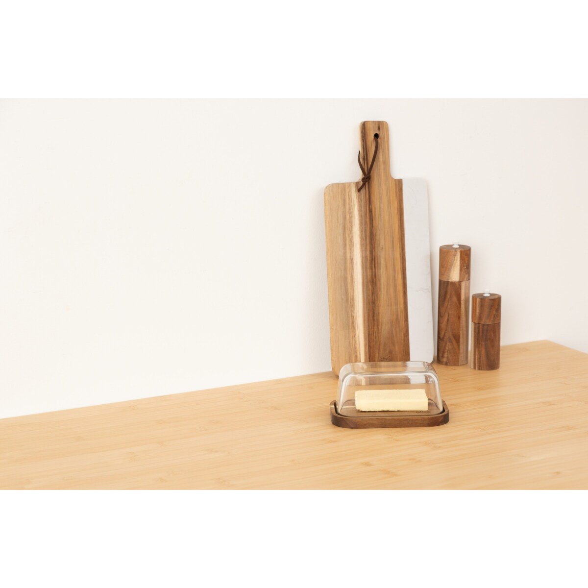 Maselniczka ze szkła i drewna 8,4x17,7x12,7 cm