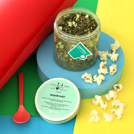 Herbata zielona MĄDROŚĆ o smaku organicznej matchy i japońskiej genmaichy - herbata liściasta sypana mieszanka napar susz - gotowa na prezent upominek