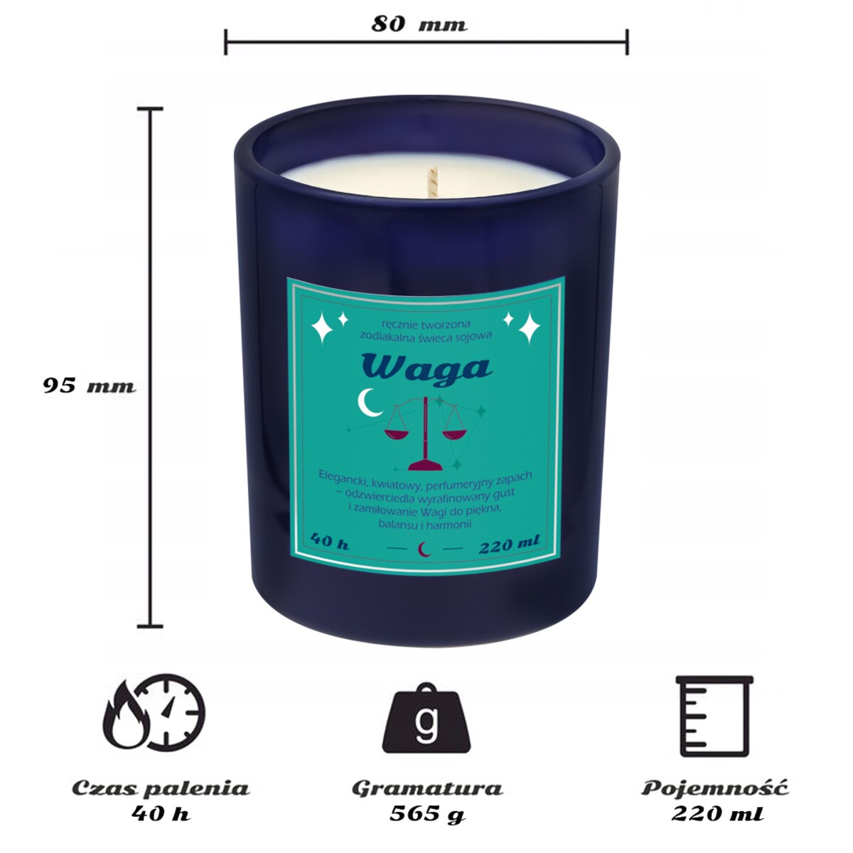 Świeca zodiakalna sojowa naturalna zapachowa WAGA - bezpieczna, ręcznie robiona w szklanym słoiczku na prezent upominek dla osoby ze znakiem zodiaku WAGI
