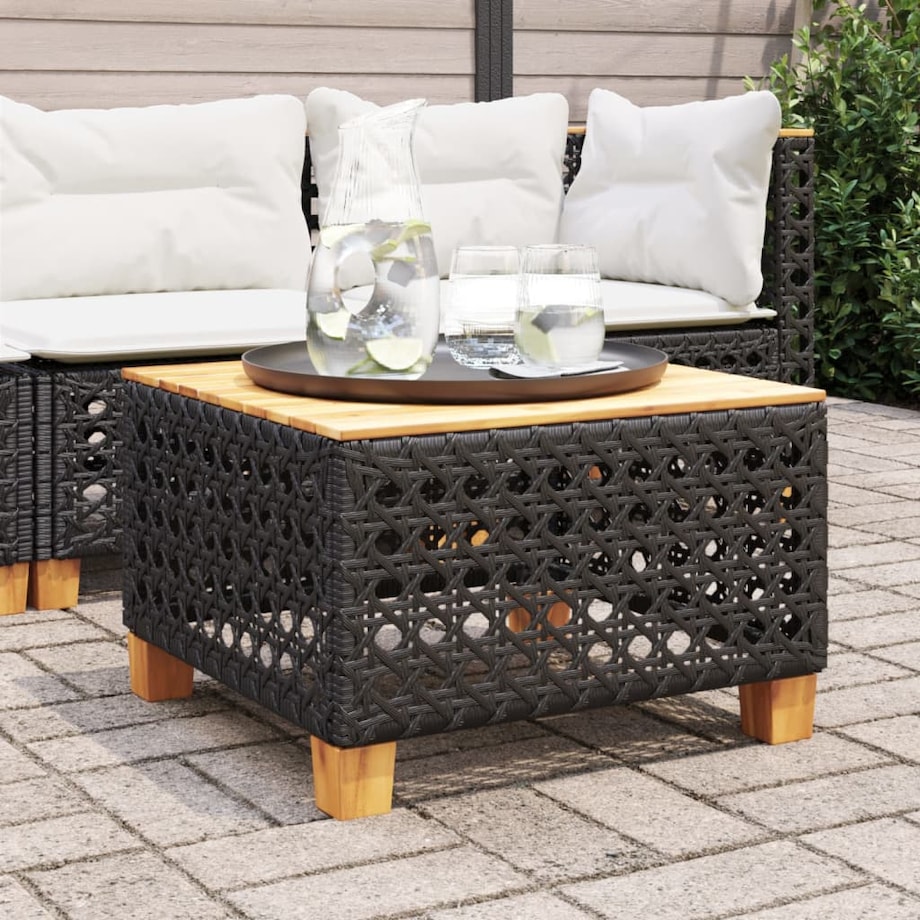 vidaXL Stolik ogrodowy, czarny, 55x55x36 cm, polirattan i akacja