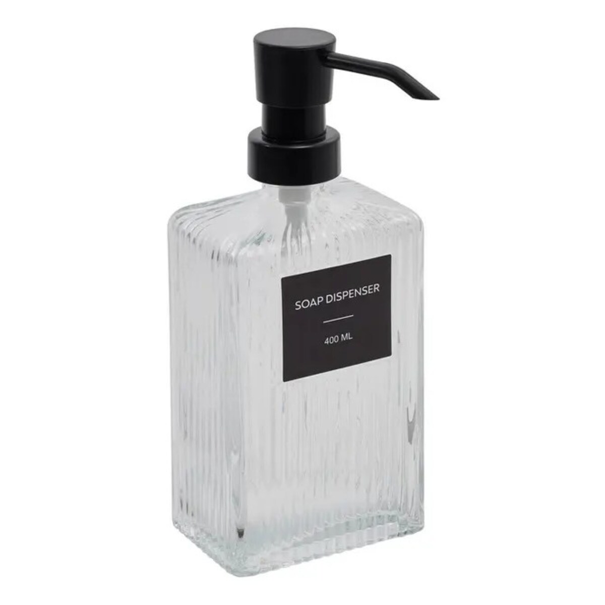 Dozownik na mydło w płynie, szkło prążkowane, transparentny, 400 ml