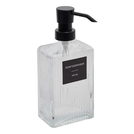 Dozownik na mydło w płynie, szkło prążkowane, transparentny, 400 ml