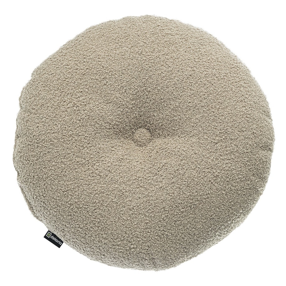 Poduszka okrągła z guzikiem, ciemno beżowa bukla, ⌀37 cm, Boucle Teddy