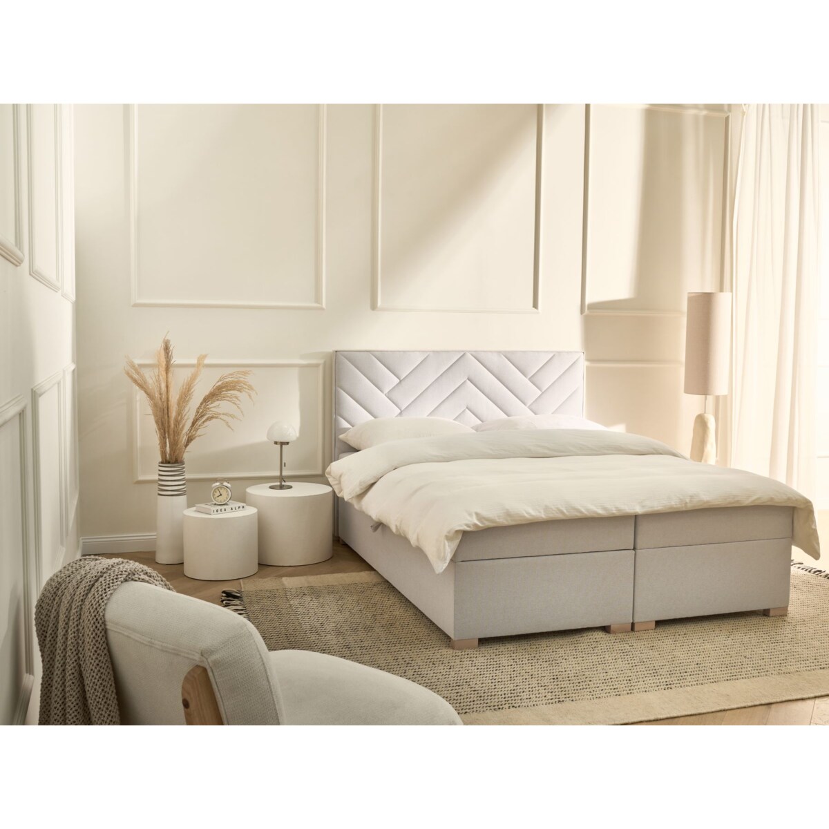 Łóżko kontynentalne z pojemnikiem ESQUIRE 160 x 200 cm Złamana biel