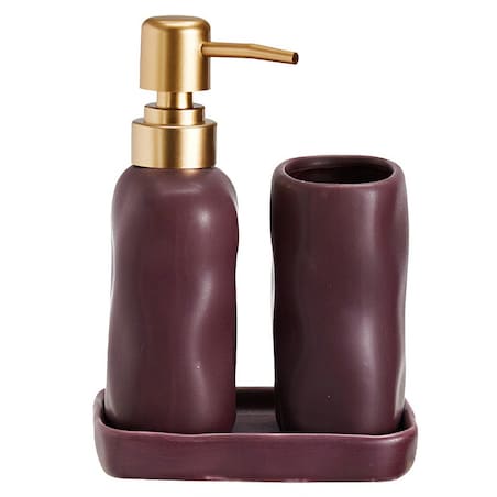Komplet łazienkowy ze złotą pompką 400 ml 17x14x11 cm FLIKA bordowy