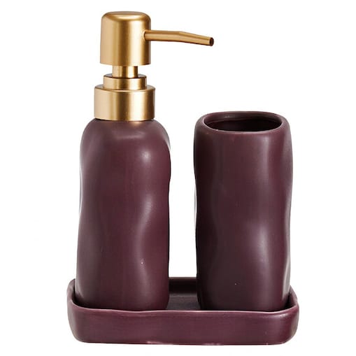 Komplet łazienkowy ze złotą pompką 400 ml 17x14x11 cm FLIKA bordowy