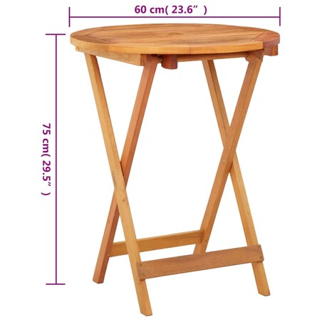 vidaXL Składany stół ogrodowy, Ø60x75 cm, lite drewno eukaliptusowe