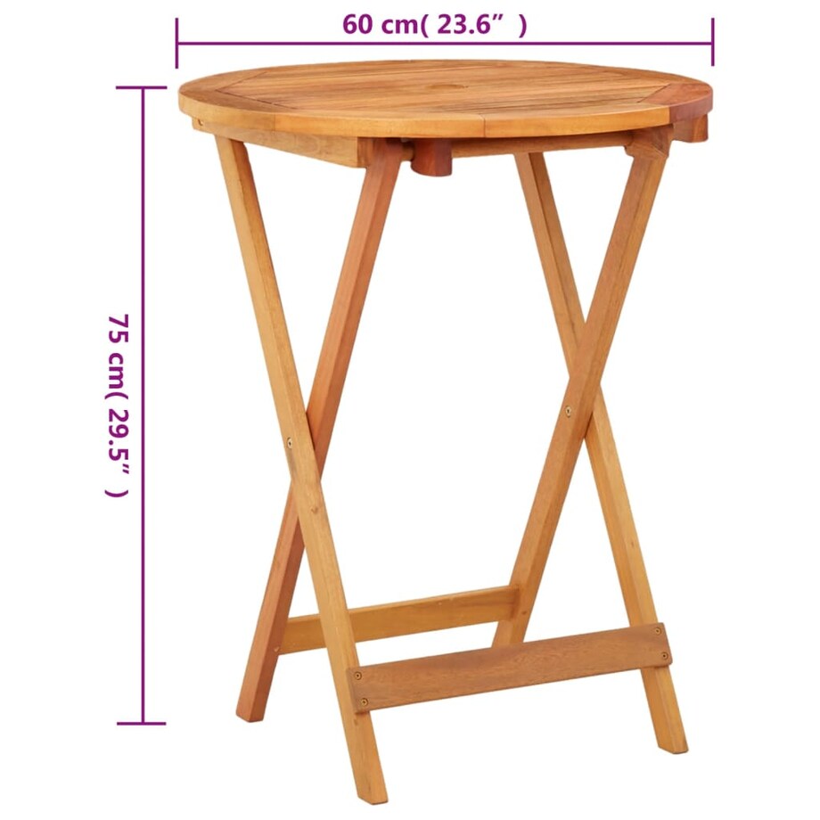 vidaXL Składany stół ogrodowy, Ø60x75 cm, lite drewno eukaliptusowe