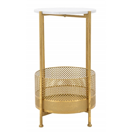 Stolik kawowy z koszem, złoty stelaż, Ø 35 cm