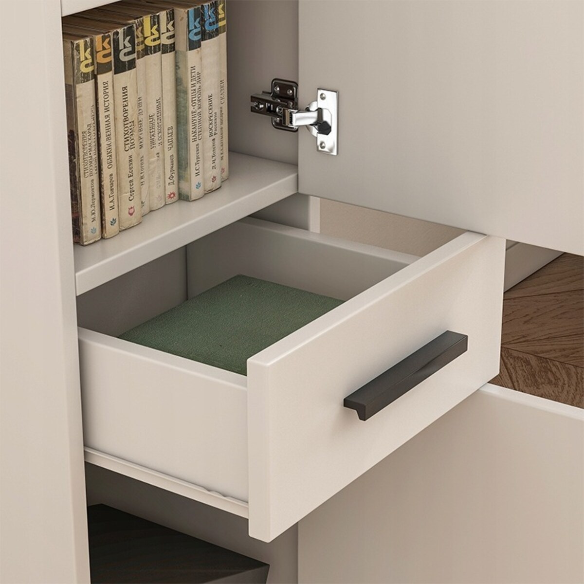 Regał biurowy z szufladą 2 półki szafka biała książki segregatory loft 85cm