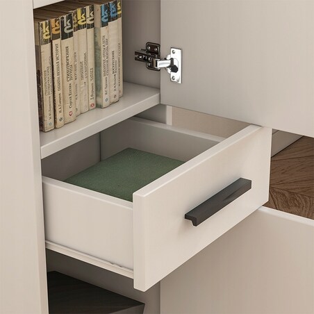 Regał biurowy z szufladą 2 półki szafka biała książki segregatory loft 85cm