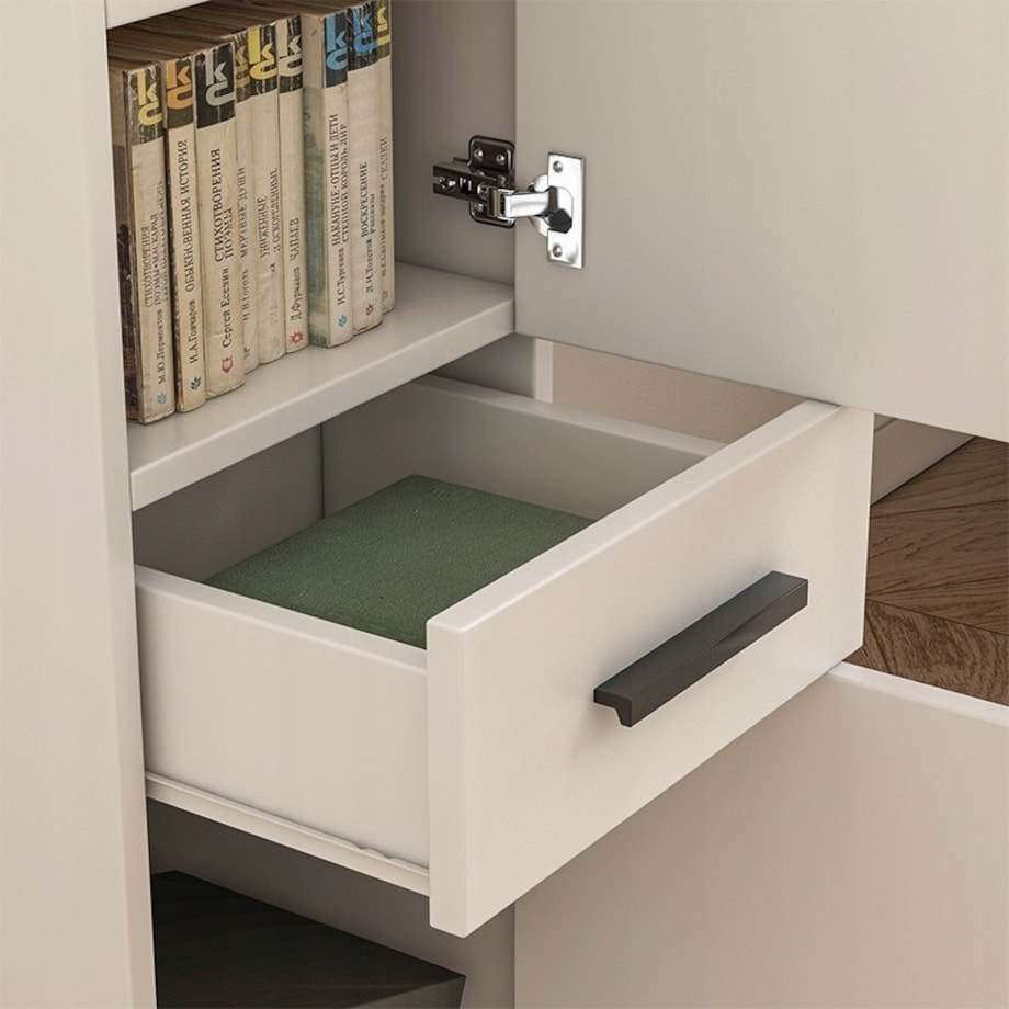 Regał biurowy z szufladą 2 półki szafka biała książki segregatory loft 85cm