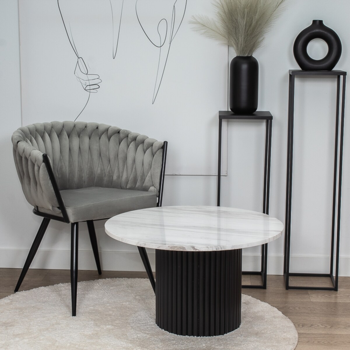 Krzesło tapicerowane do salonu glamour welurowe plecione szare