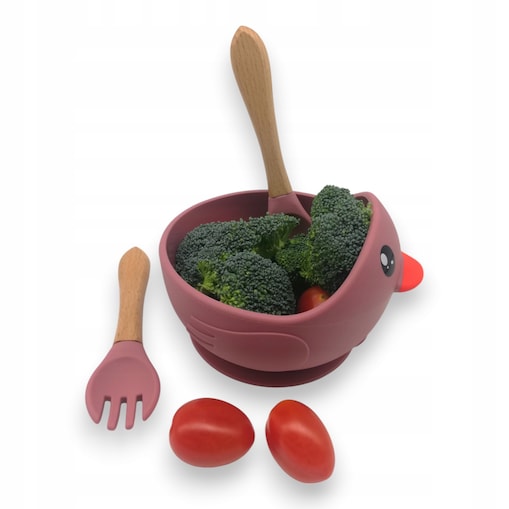 Miseczka z przyssawką silikonowa dla dziecka na przekąski łyżka widelec BLW