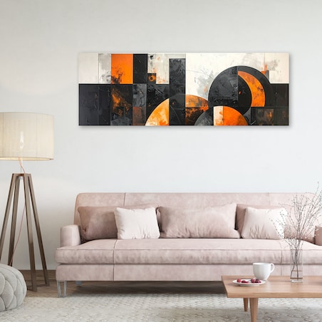 Obraz do salonu pokoju biura, Abstrakcja koła czarno pomarańczowy