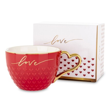 Filiżanka porcelanowa 500 ml czerwono-złota 8,5x16x12 cm LOVE