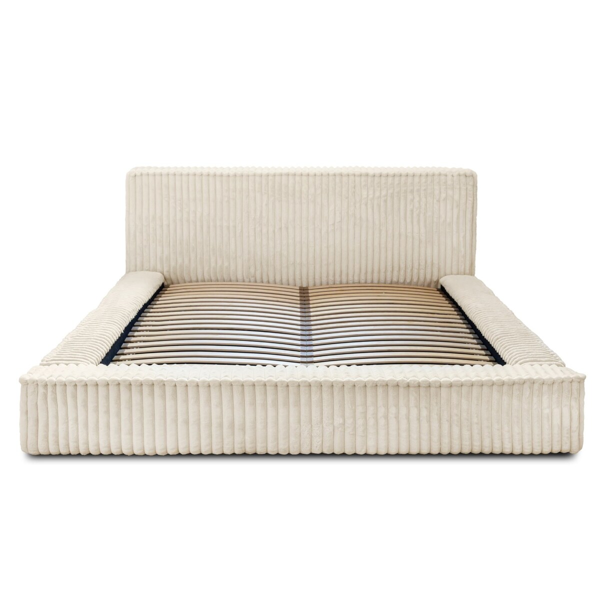 Łóżko ze stelażem i pojemnikiem jasnobeżowe 160x200 cm Golmo