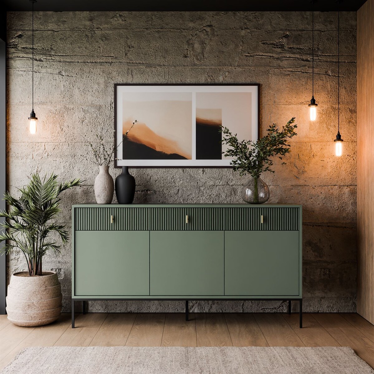 Komoda MIDNIGHT 3D3S z trzema szufladami na stelażu, zielona