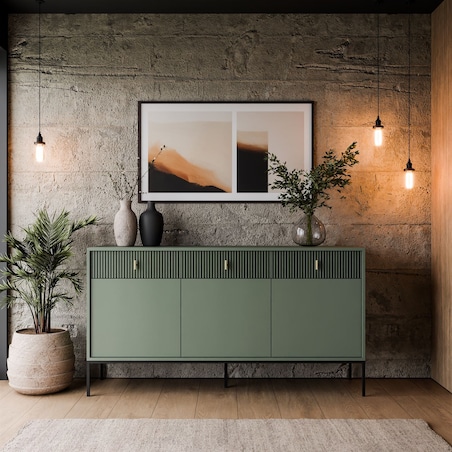 Komoda MIDNIGHT 3D3S z trzema szufladami na stelażu, zielona