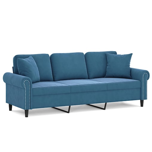 vidaXL 3-osobowa sofa z poduszkami, niebieska, 180 cm, aksamit