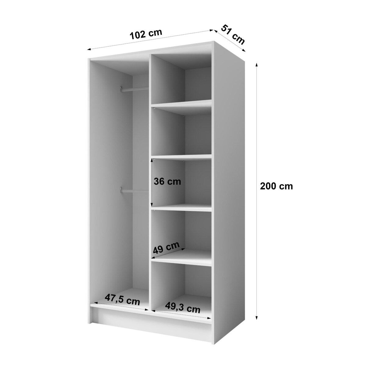 Szafa gładka 100 ALA bez lustra i bez uchwytów, biała