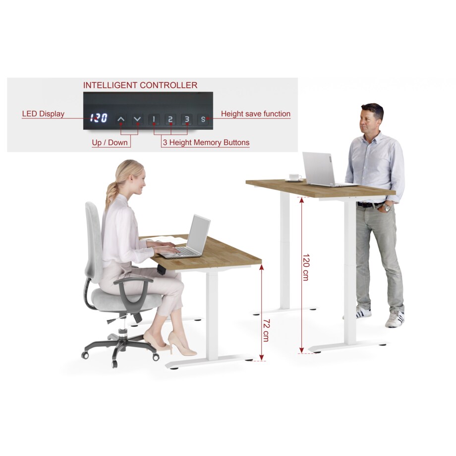 Biurko elektryczne z regulacją BIMotion 2S 140x70 biały/dąb