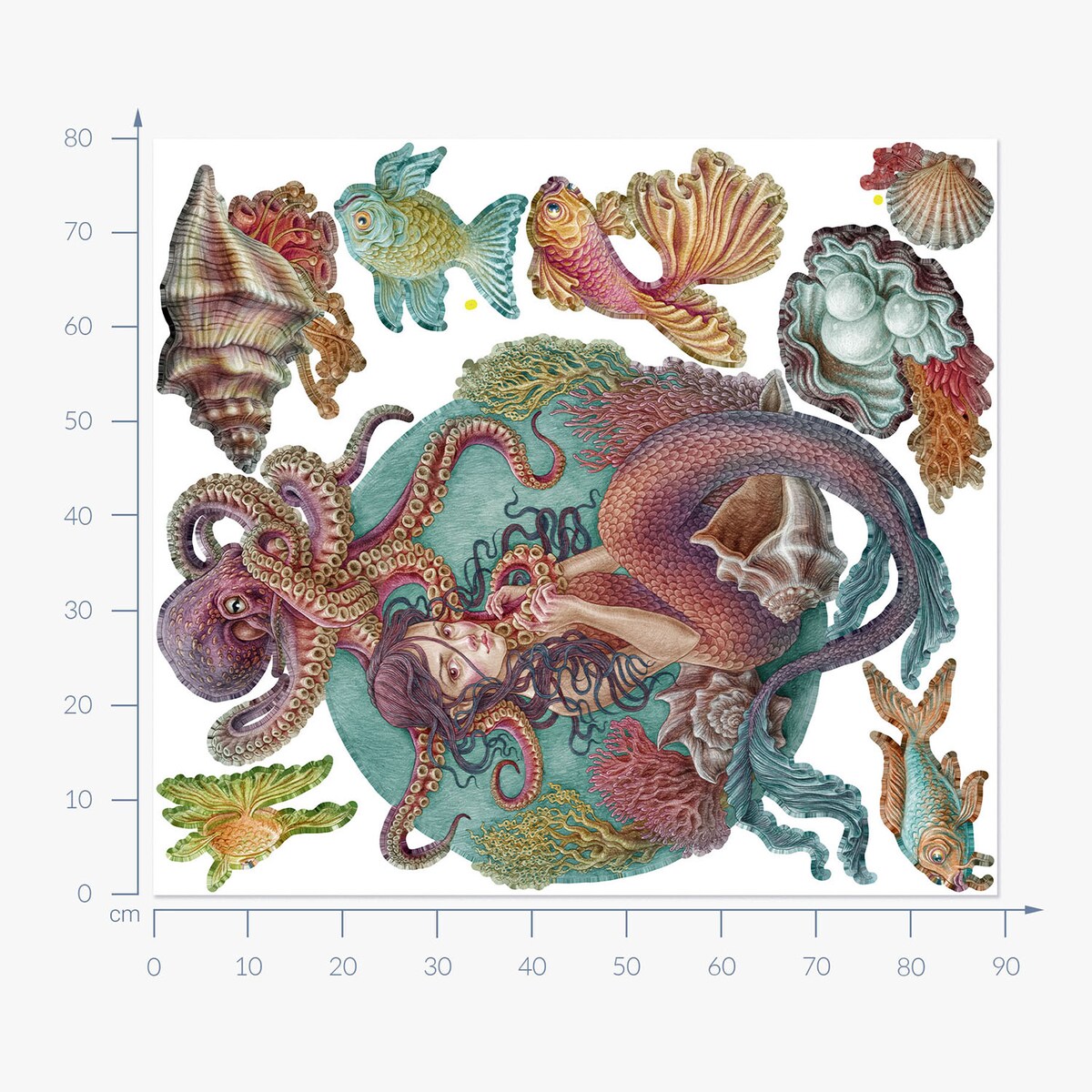 Zestaw naklejek na ścianę, Podwodne syreny, 80cm